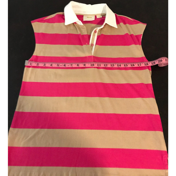 Anthropologie Maeve Women's Porter Striped Sleeveless Pink Tan Polo - Picture 6 of 10